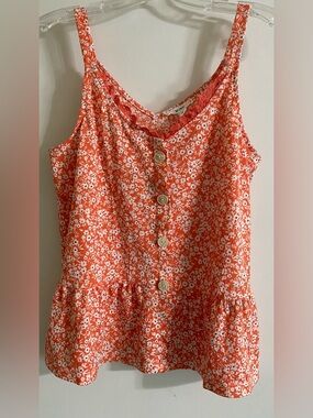 mine Orange Floral Button-Front Peplum Camisole